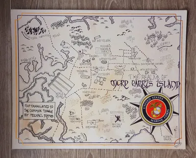 Lord of the Rings/Hobbit-style map of USMC Base Parris Island, South Carolina
