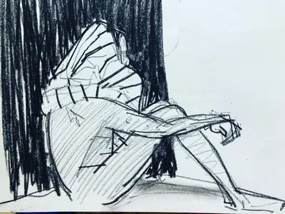 live model_seated with striped towel