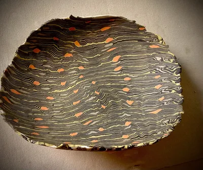 Hand built serving dish colored clay