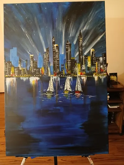 Harbor night City lights