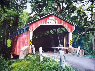 Covered Bridge in Pennsylvania, acrylic