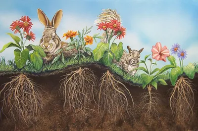 Children's book illustration "What Do Roots Do", acrylic painting