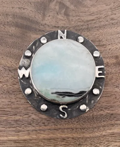 Common Opal and Sterling Silver Compass Pendant