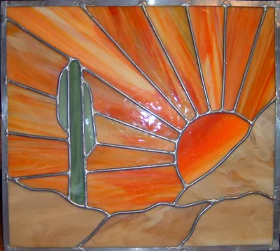 Stained glass Sun and cactus