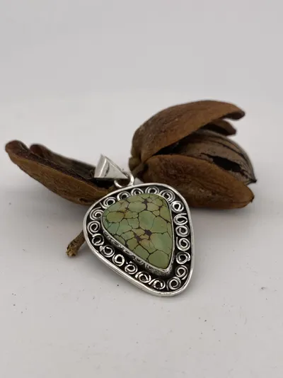 Sterling Silver and Hubei Turquoise Pendant